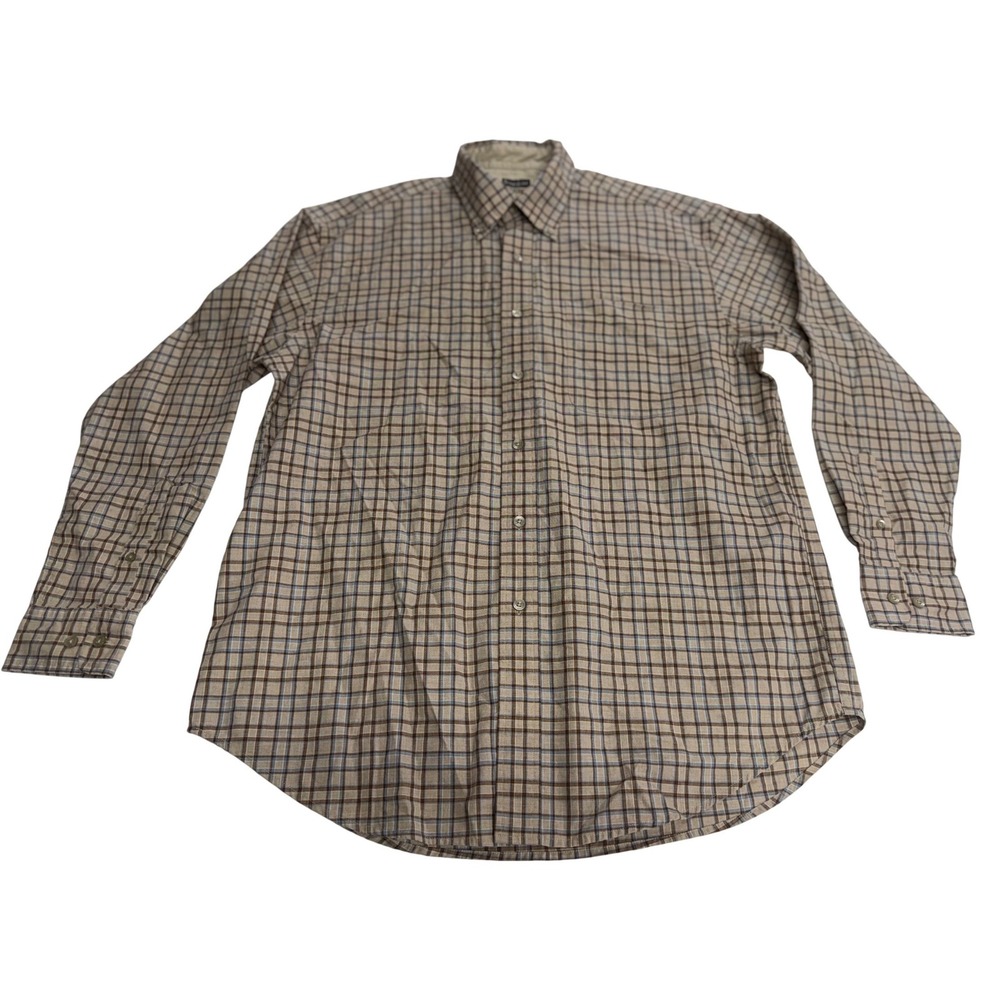 Haggar Button Down Shirt Tan Plaid Long Sleeve Forever New Cotton Mens Large
